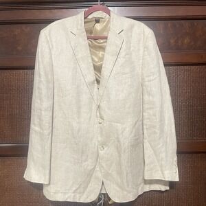 Frank Stella New York Beige 100% Linen 2-Btn Blazer Jacket 44R Wedding Summer